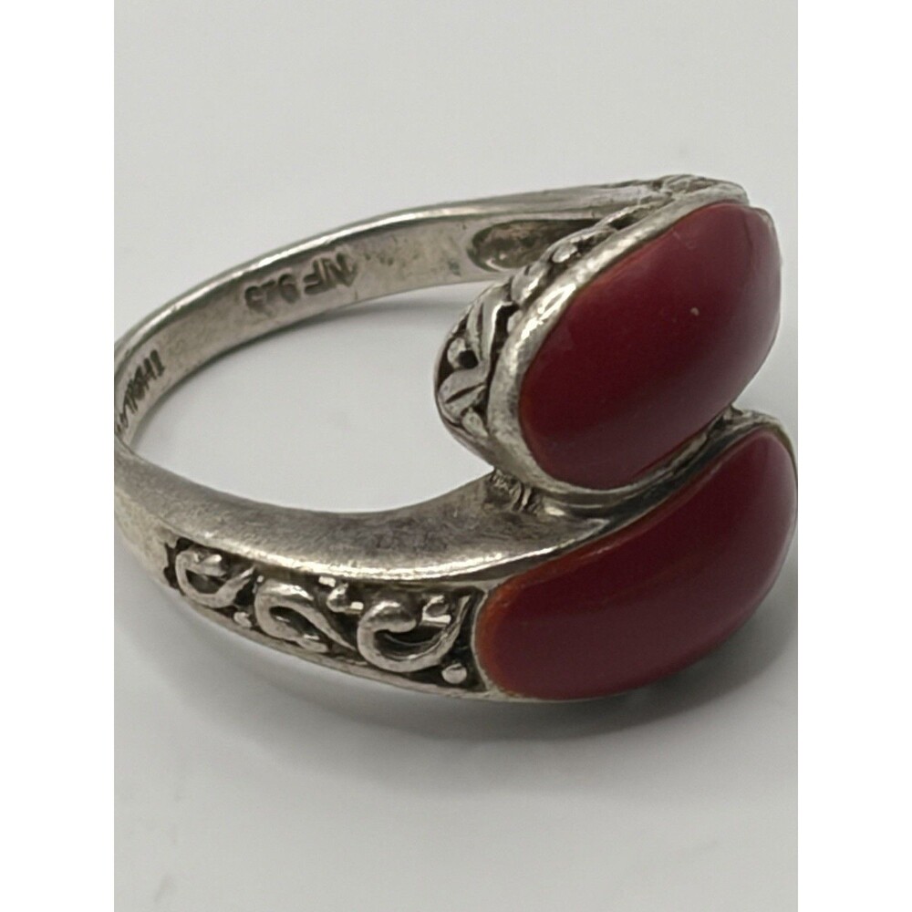 CHAPAL ZENRAY 925 Sterling Silver Vintage CORAL Bypass Ring Size 6.5 - Picture 4 of 8